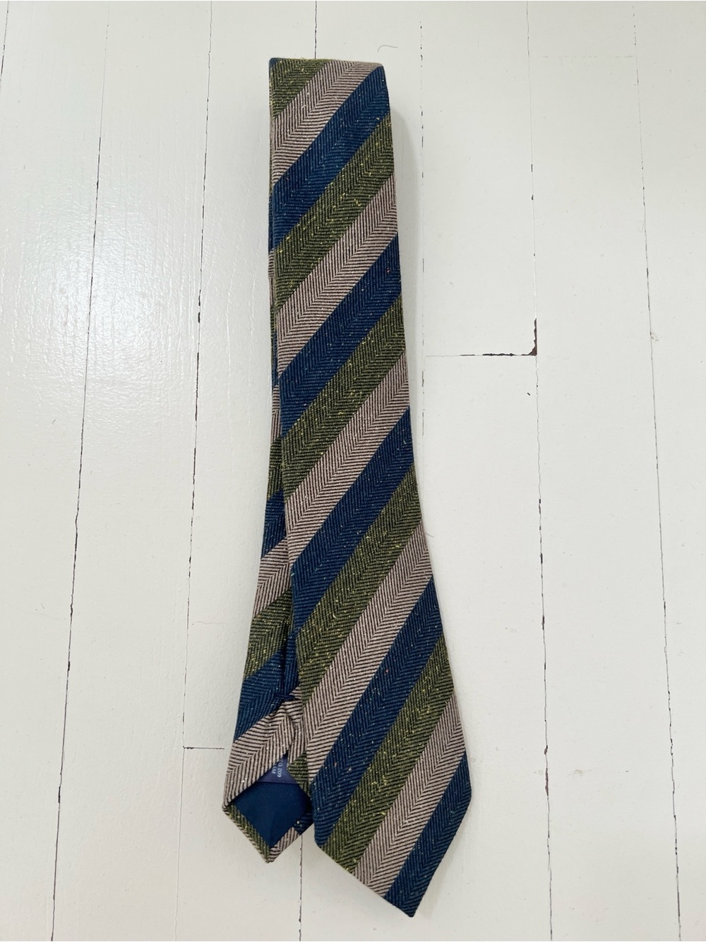 Suitsupply Olive, Navy, and Brown Diagonal Stripe Tie